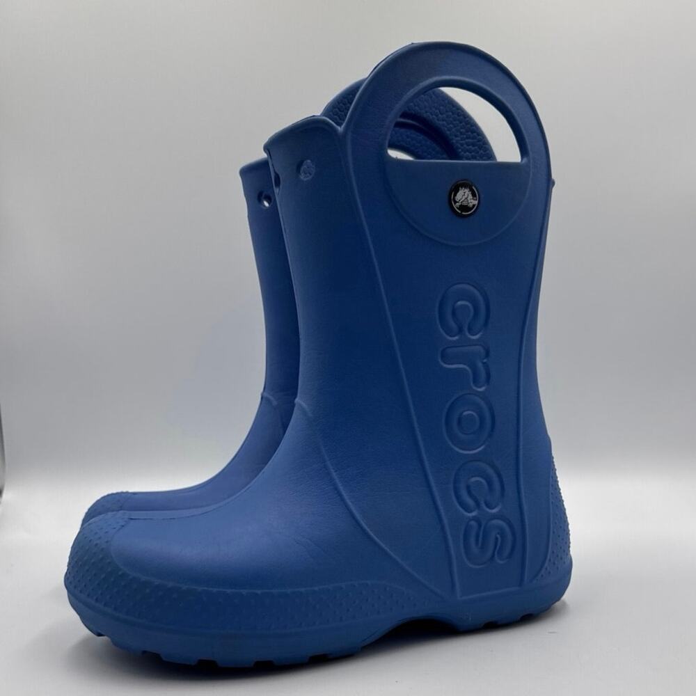 Crocs Handle It Rain Boots Big Kids Size J3 Blue Water Proof Pull On